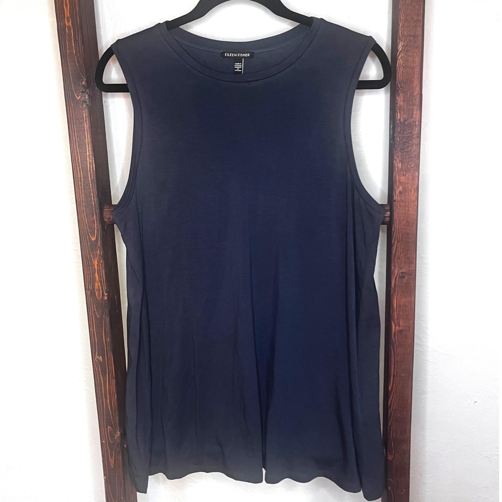 Eileen Fisher Navy Blue Tencel Lyocell Stretch Sleeveless Tank Top Medium M Soft